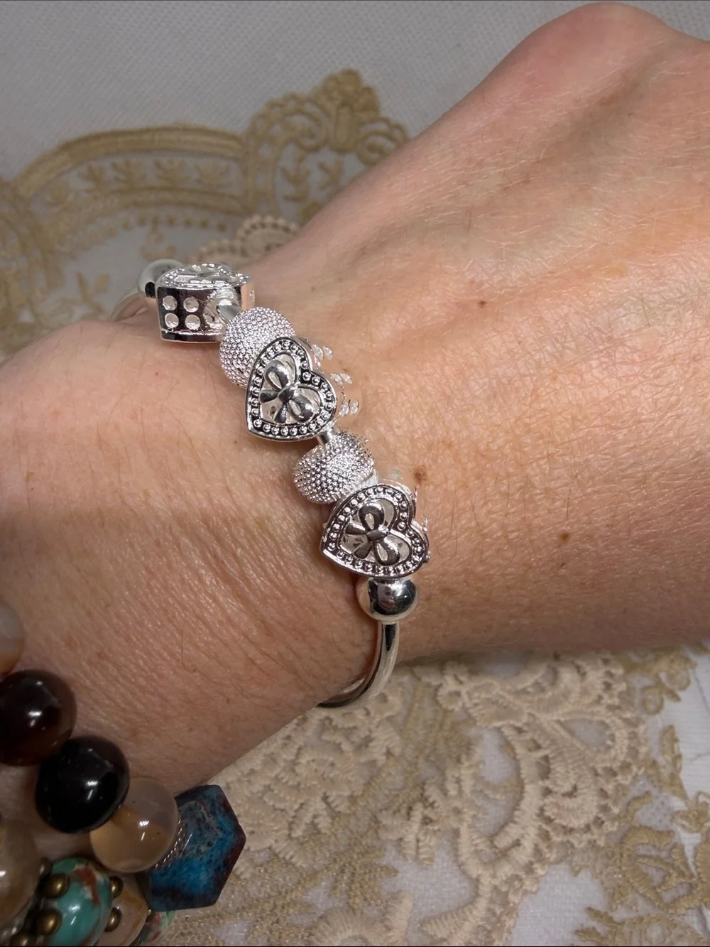 925 Sterling Silver Heart Bow Charm Bracelet | Curated Maximalism Romantic